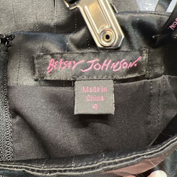 Y2K Betsey Johnson Black Pinstripe Satin Suspender Dress Whimsey Goth Grunge 4 - Picture 8 of 9